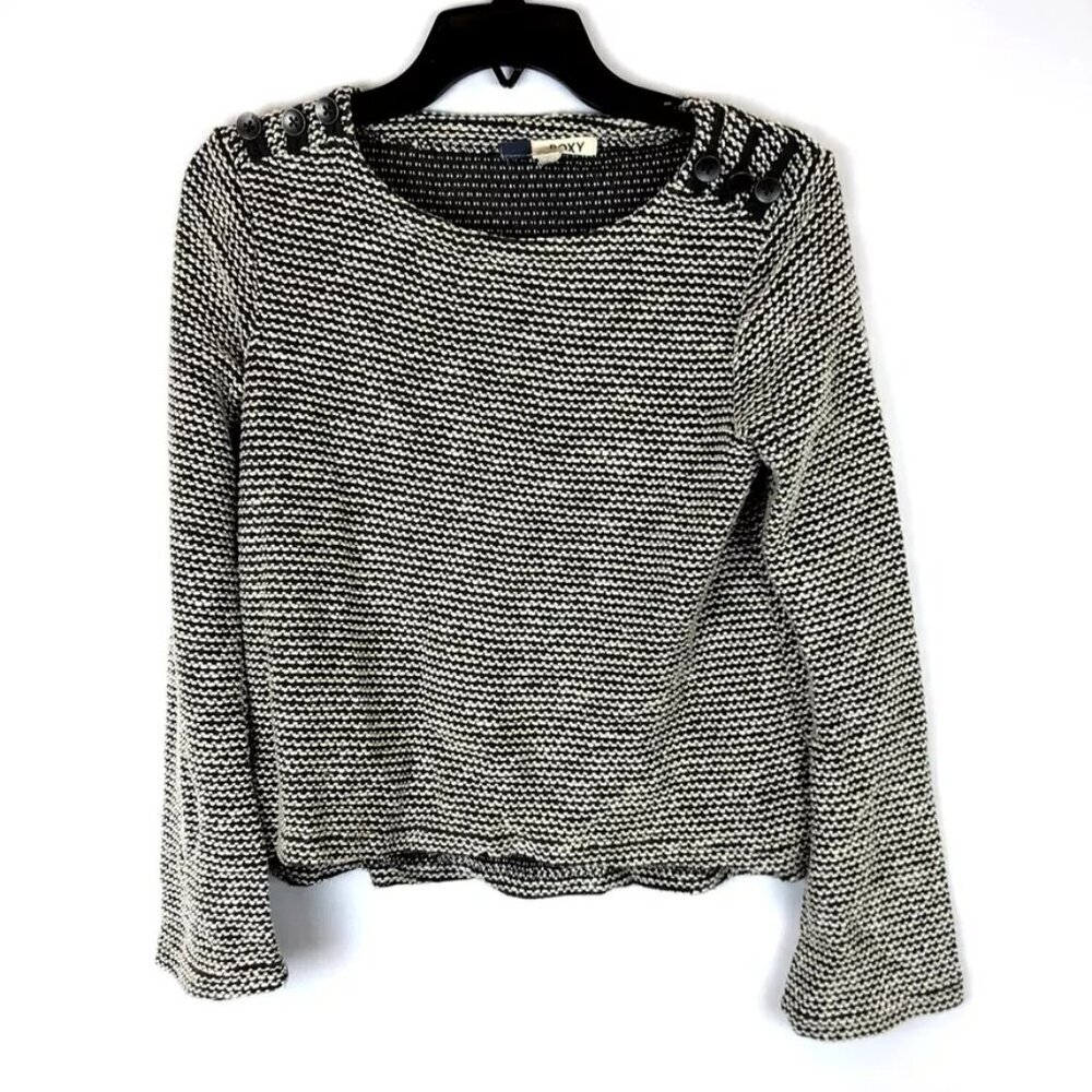 Roxy Women’s Knit Grey Black Long Sleeve Sweatshirt Size Extra Small